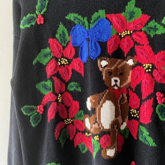 Vintage Sarah Alexander Holiday Wreath Teddy Ramie Cotton Blend Knit Sweater - Picture 6 of 10
